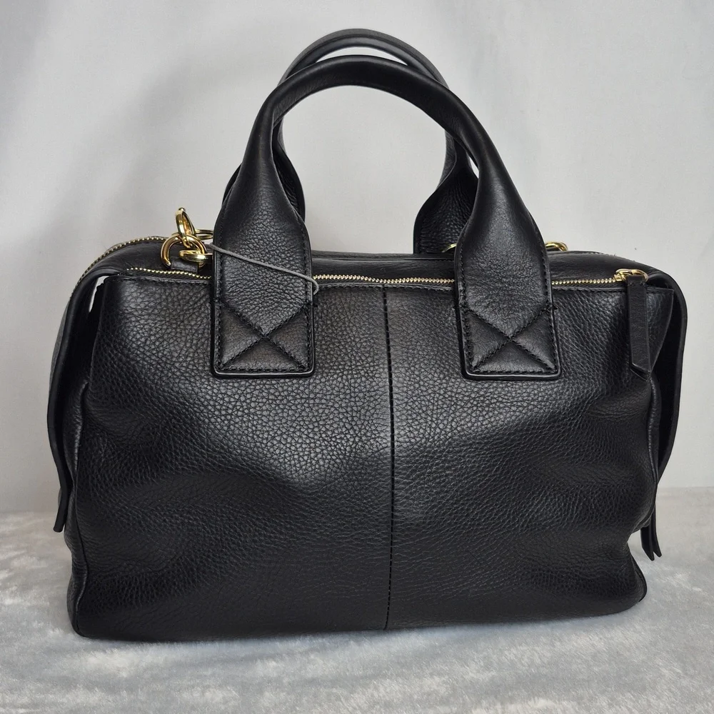 Vince Camuto Black Leather Handbag with Gold Accents